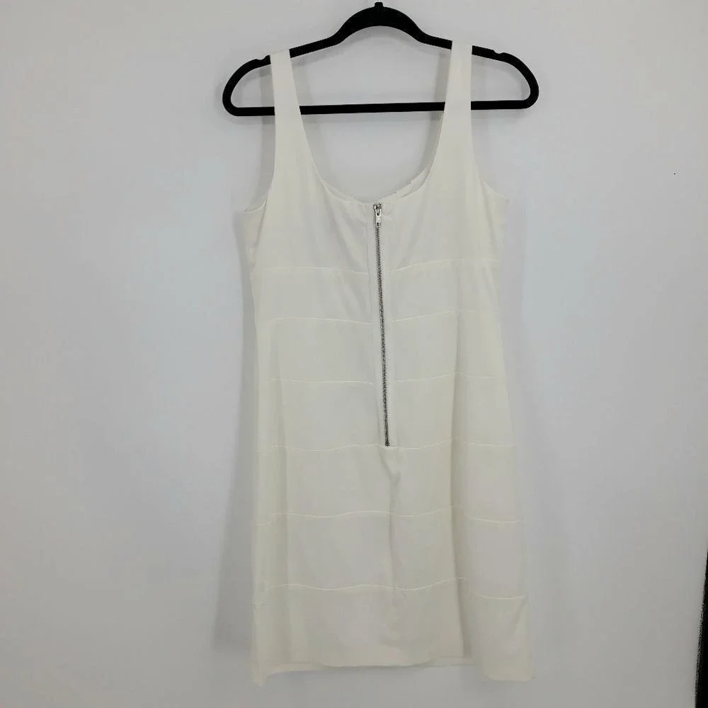 Vtg 90s LWD Satin Dress Sz 10 White Exposed‎ Zipper Bachelorette Bridal Shower